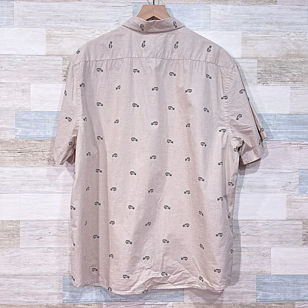 Banana Republic Slim Fit Jeep Print Shirt Beige Cotton Lawn Casual Mens XL